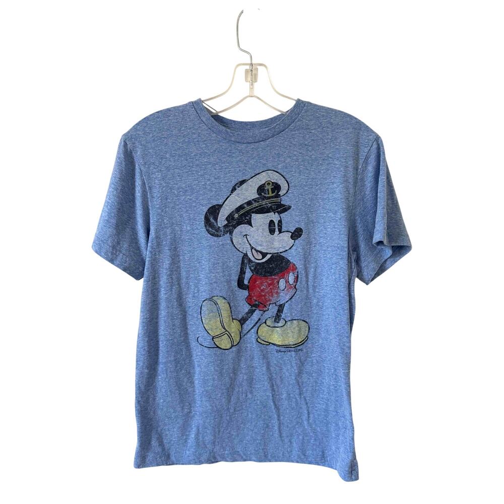 Disney Mickey Mouse Captain Cruise Line Soft Short Sleeve T-Shirt Blue Small